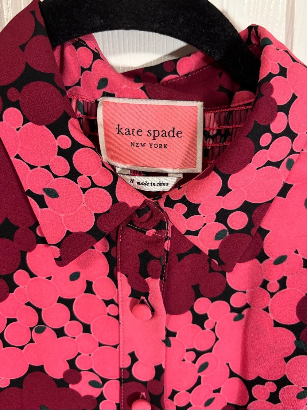 Kate Spade Bubble Dot Smocked Shirt Dress In Rhubarb Jam size 8 - Picture 3 of 8